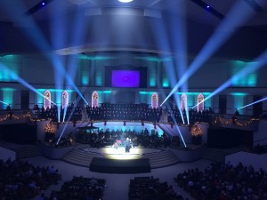 LED retrofit at Olive Baptist Church includes Elation stage lighting